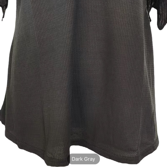 NWT 💋 CHARCOAL GRAY RIBBED COLD SHOULDER LACE SLEEVE ZIPPER BLOUSE TOP XXL - Picture 6 of 9